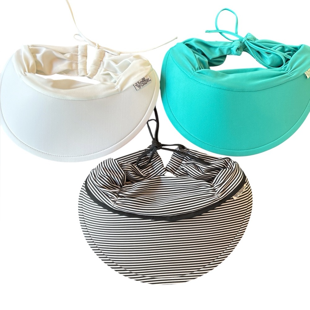 Three! UVSkinz UFP 50+ Swim Visors White Green and Striped